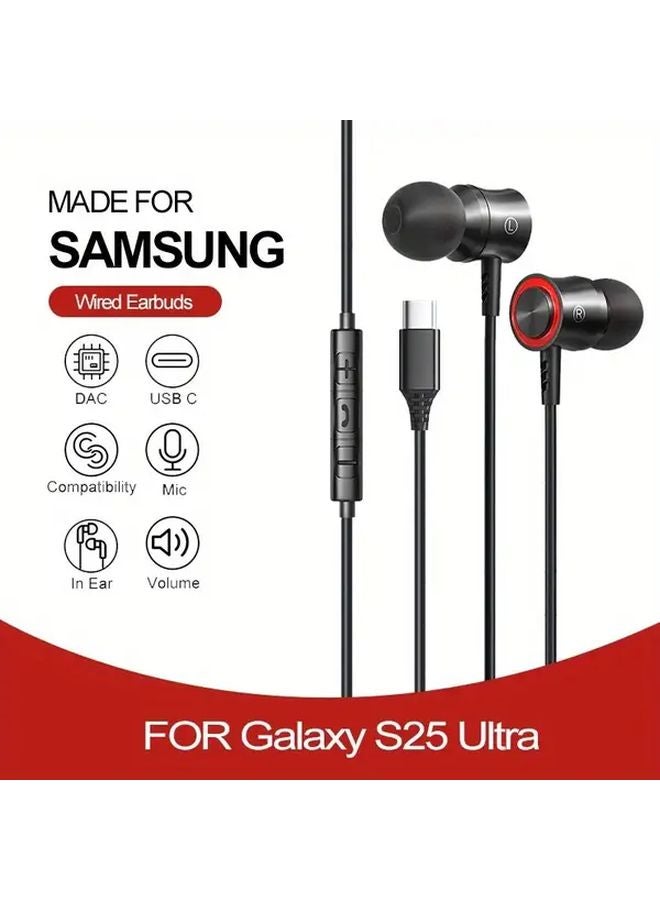 Green USB C Wired Earbuds with Microphone 3 5mm Jack for Samsung Galaxy S24 S23 - Image 2