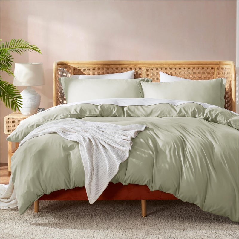 Nestl Twin Duvet Cover Set  Double Brushed Sage Green Soft Twin  Twin XL Duvet Cover 2 Piece with Button Closure 1 Twin Size Duvet Cover 68x90 inches and 1 Pillow Sham