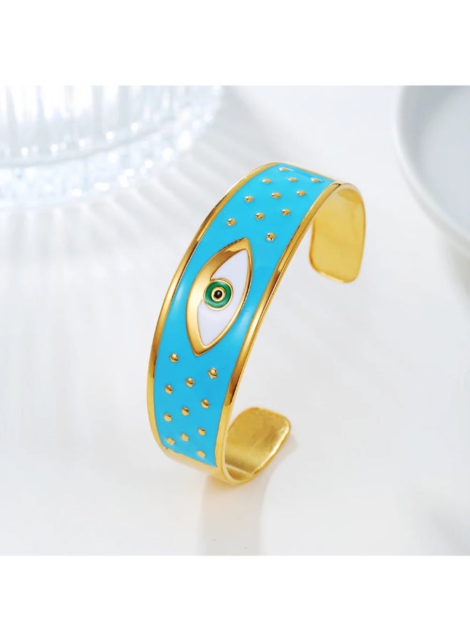 Golden Turquoise Stainless Steel Free Size Bangale Bracelet  - Image 2