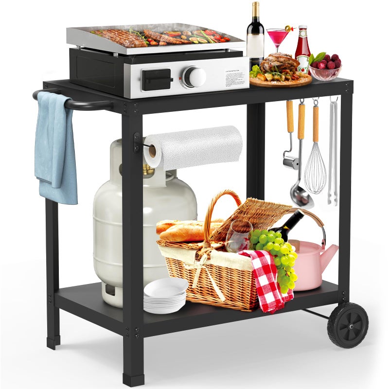 Yozoia 32x20IN Double-Shelves Grill Table, Outdoor Grill Cart for Blackstone Griddle, Movable Pizza Oven Table Cart for Outside Patio, Kitchen Cooking Food Prep Table for Party - Image 1