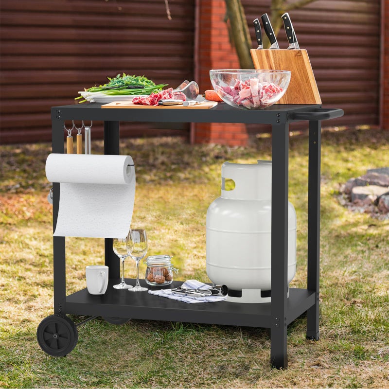 Yozoia 32x20IN Double-Shelves Grill Table, Outdoor Grill Cart for Blackstone Griddle, Movable Pizza Oven Table Cart for Outside Patio, Kitchen Cooking Food Prep Table for Party - Image 4