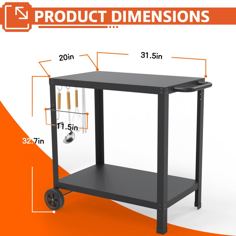 Yozoia 32x20IN Double-Shelves Grill Table, Outdoor Grill Cart for Blackstone Griddle, Movable Pizza Oven Table Cart for Outside Patio, Kitchen Cooking Food Prep Table for Party - Image 3