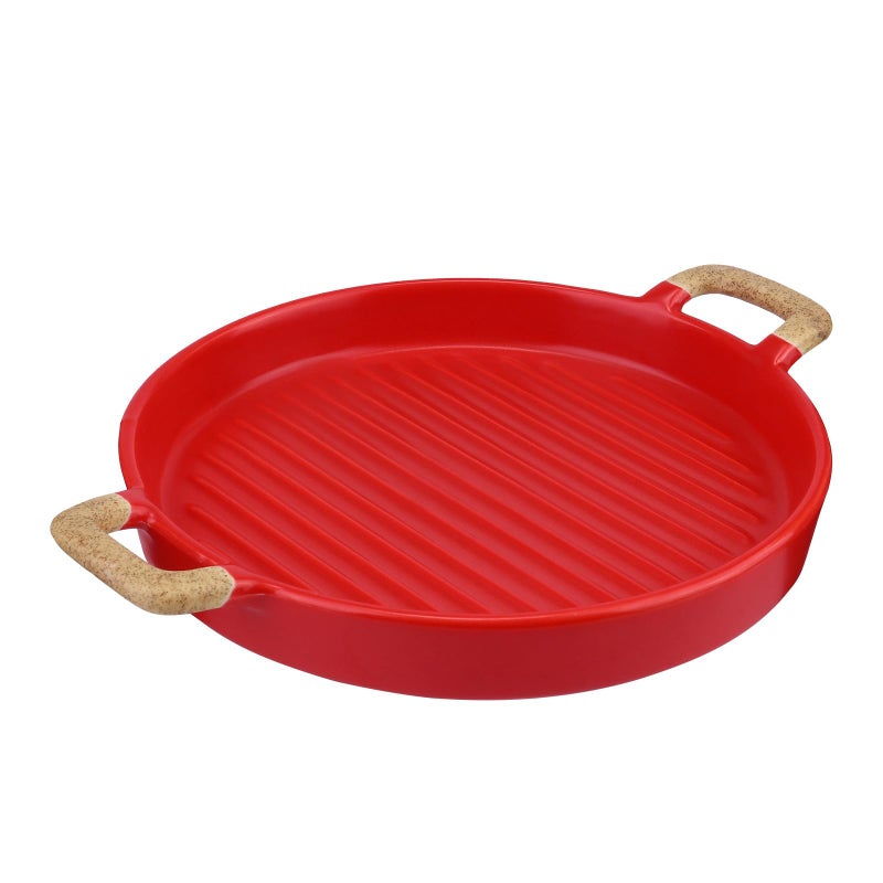 Matte Crimson 8 Inch Ceramic Dessert Plate With Double Handles Nordic Minimalist Style - Image 2