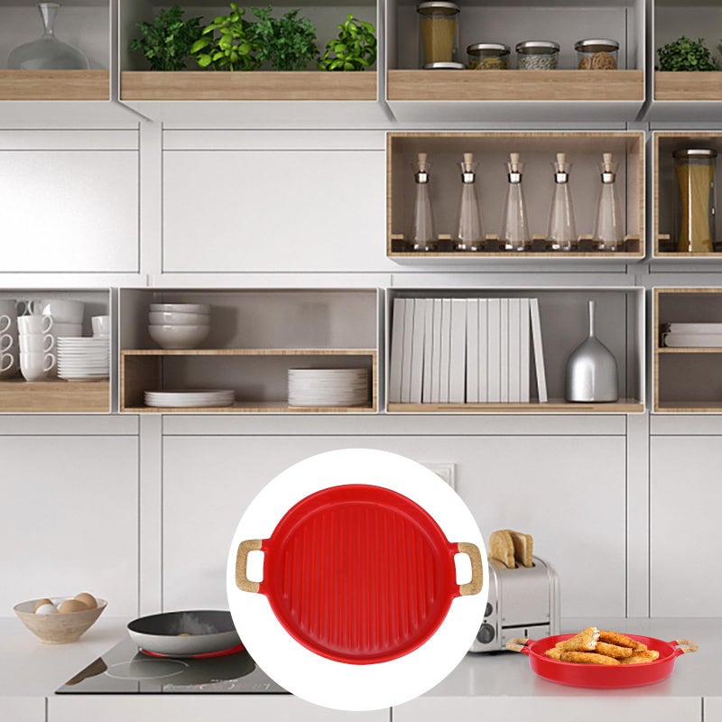 Matte Crimson 8 Inch Ceramic Dessert Plate With Double Handles Nordic Minimalist Style - Image 5