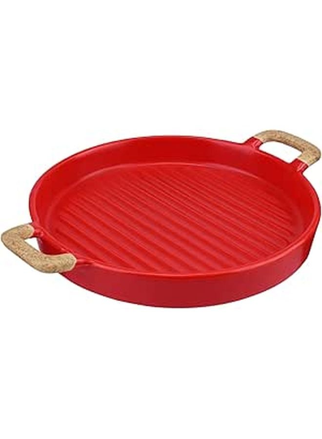Matte Crimson 8 Inch Ceramic Dessert Plate With Double Handles Nordic Minimalist Style - Image 1