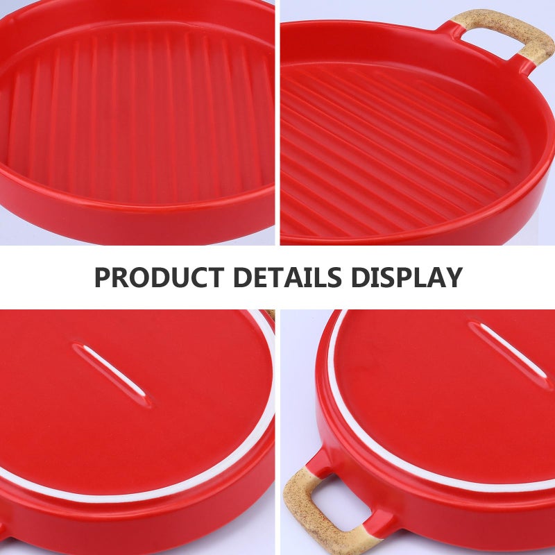 Matte Crimson 8 Inch Ceramic Dessert Plate With Double Handles Nordic Minimalist Style - Image 4