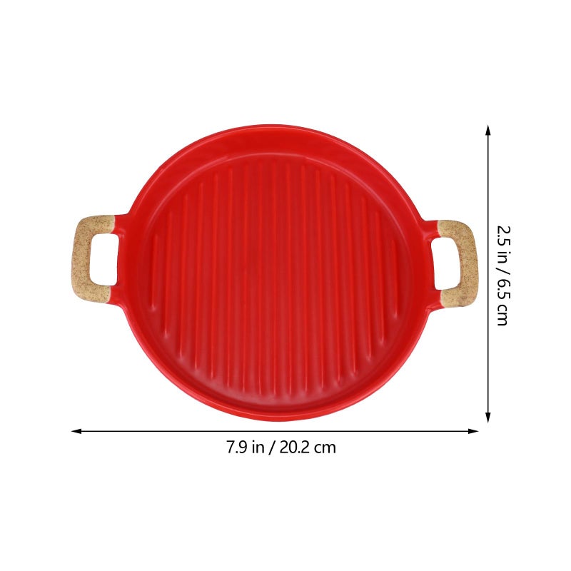 Matte Crimson 8 Inch Ceramic Dessert Plate With Double Handles Nordic Minimalist Style - Image 3