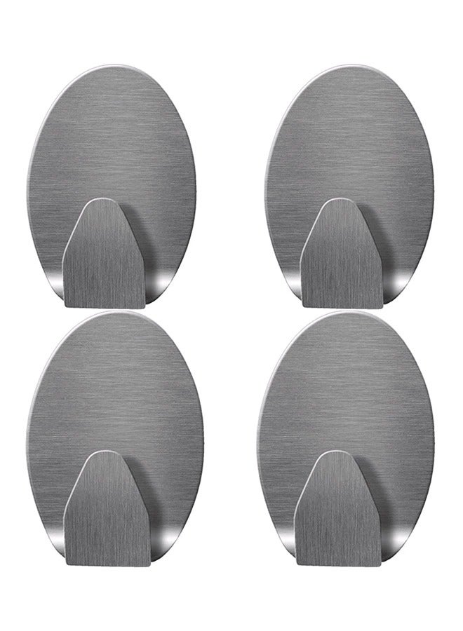 Towel Hook Set- Self Adhesive Hooks Bathroom & Kitchen Stainless Steel 4-Packs (Silver) - Image 1