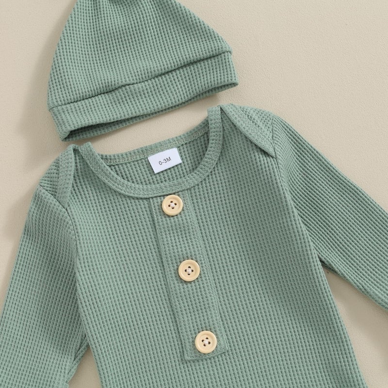 BULINGNA Newborn Baby Boys Girls Knotted Gown with Hat Set, Unisex Infant Nightgown with Mittens Sleepwear One Piece Pajamas (Green, 0-3 Months) - Image 5