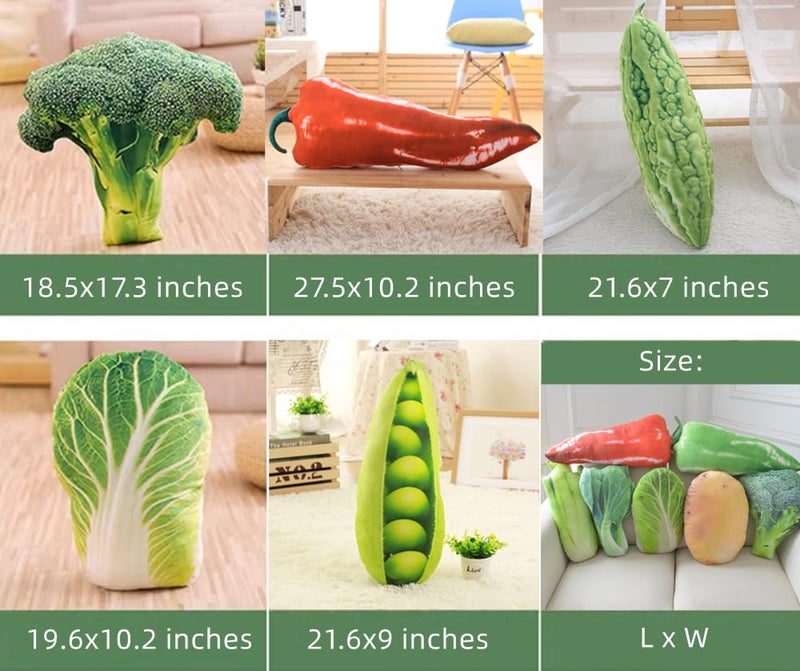 GracesDawn Green Simulation Vegetables red Peppers Broccoli Bitter Melon peas Cabbage Vegetable Stuffed Plush Toys Pillows Lumbar Pillows Ideal Gift for Children Broccoli 185 inches Long - Image 5