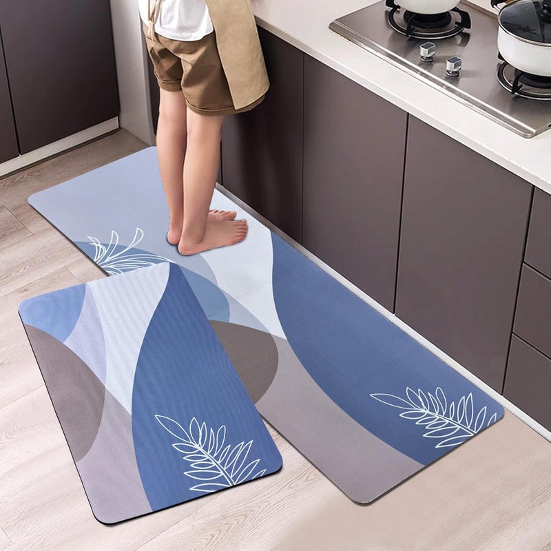 CANWAY Rubber 2 Pcs AntiSkid Kitchen Mats 3Mm Water Absorbent Rug Rectangular Carpets Floor Mat for Home and Kitchen 120X40Cm 40X60Cm Multicolour Leaf Print - Image 3