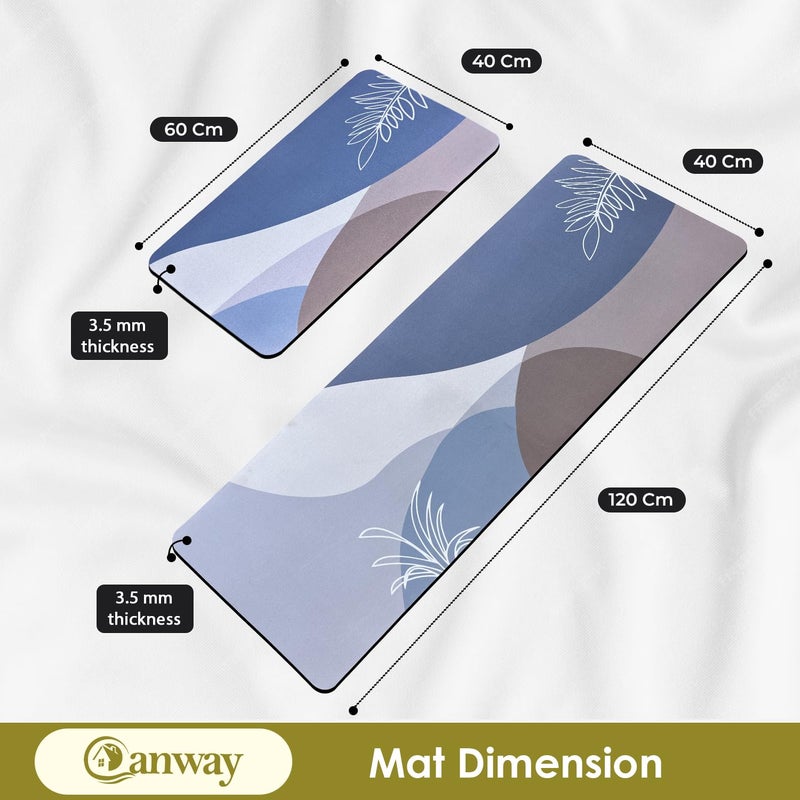 CANWAY Rubber 2 Pcs AntiSkid Kitchen Mats 3Mm Water Absorbent Rug Rectangular Carpets Floor Mat for Home and Kitchen 120X40Cm 40X60Cm Multicolour Leaf Print - Image 2