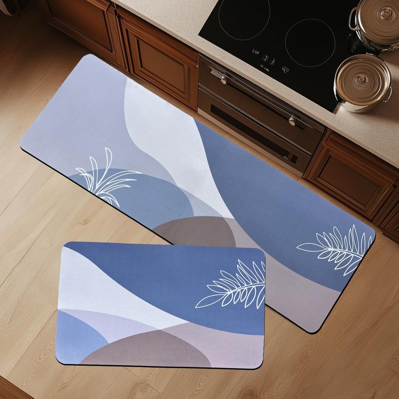 CANWAY Rubber 2 Pcs AntiSkid Kitchen Mats 3Mm Water Absorbent Rug Rectangular Carpets Floor Mat for Home and Kitchen 120X40Cm 40X60Cm Multicolour Leaf Print - Image 1