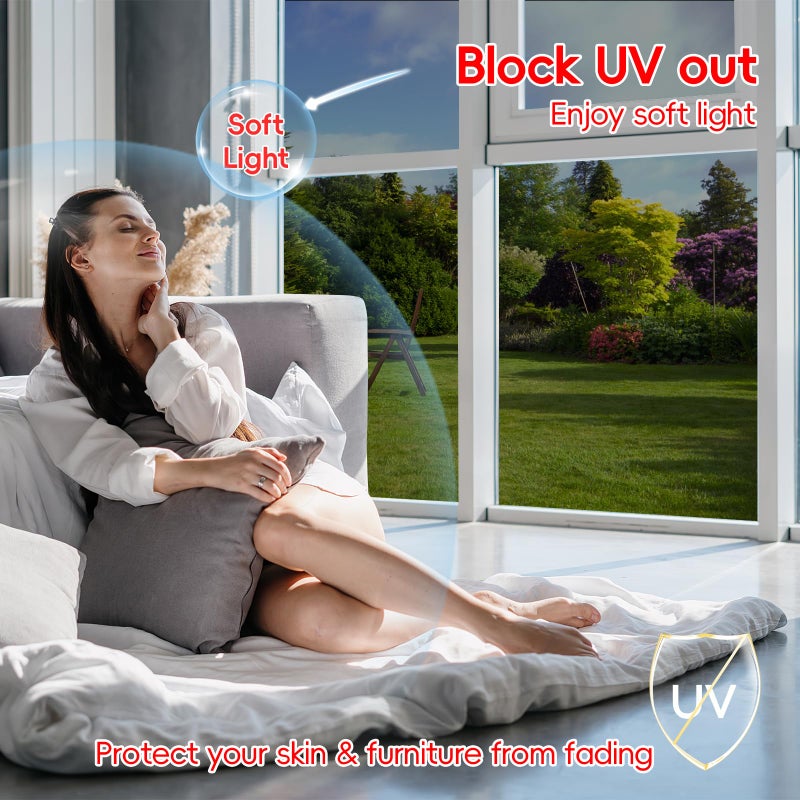 XHCN One Way Privacy Window Film Sun Blocking, Heat Blocking Window Tint for Home See Out But Not in, Static Cling & Anti UV, Black-Silver,17.5 Inch x 78.74 Inch - Image 4