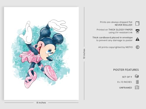 Nistio® Minnie Mouse Wall Prints, Minnie Mouse Wall Art for Girls, Minnie Mouse Wall Décor, Set of 9, 8x10 inches (Unframed) - Image 2