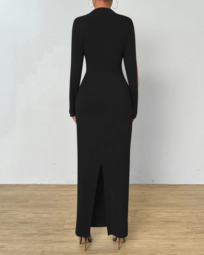 BTFBM Women Bodycon Maxi Dress Long Sleeve Back Slit Ruched Elegant Party Cocktail Formal Fall Wedding Guest Dresses(Black, Medium) - Image 4
