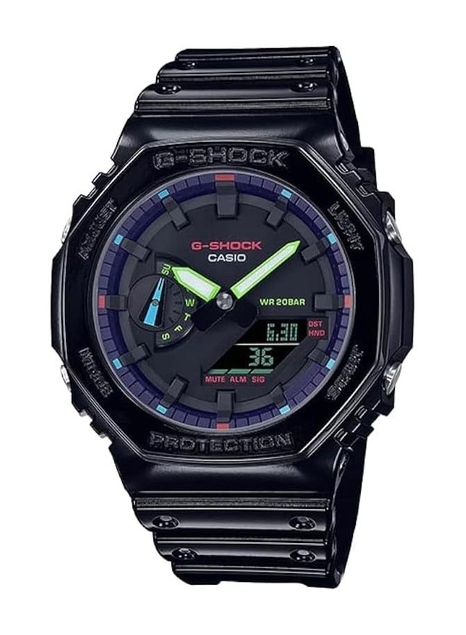 كاسيو ساعة كاسيو جي-شوك - GA-2100RGB-1ADR مينا سوداء، سوار أسود - Image 1