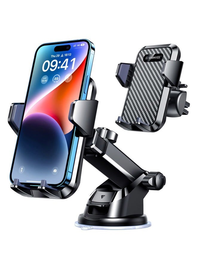 VANMASS Car Phone Mount, Dashboard Windshield Air Vent Cell Phone Holder for Car, Strong Stick Suck, One-Touch Design, Car GPS Cradle Compatible with iPhone Xs Max XR X 8 7 6, Galaxy S8 S9, LG - Image 1