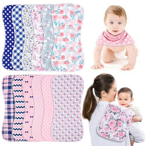 Benoxine Baby Burp Cloths Baby Bibs 2in1 Design Large Size 3 Layers Thicken Cotton Super Absorbent and Soft Baby Spit Up Burping Rags Baby Burp Cloth Set for Boys and Girls Solid 12 Pack - Image 1