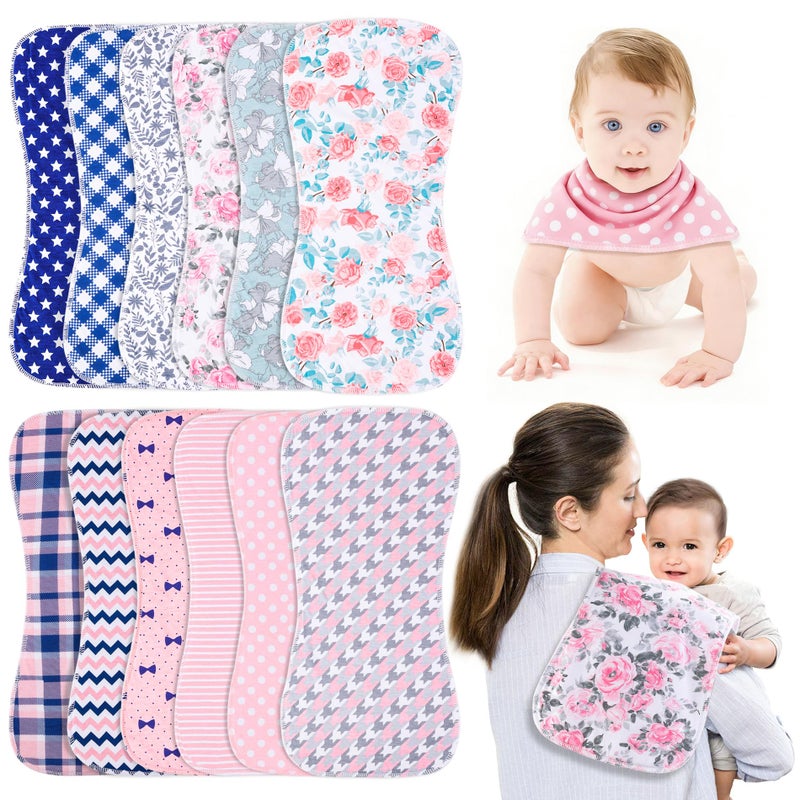 Benoxine Baby Burp Cloths Baby Bibs 2in1 Design Large Size 3 Layers Thicken Cotton Super Absorbent and Soft Baby Spit Up Burping Rags Baby Burp Cloth Set for Boys and Girls Solid 12 Pack - Image 2