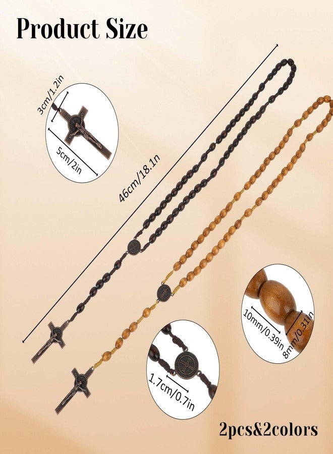 COMNICO Wood Rosary Beads, 2Pcs Wood Beads Rosary Necklace Handmade Rosarios Catolicos Dangling Cross Pendant Olive Wood Rosary Beads for Men and Women Baptism First Communion & Confirmation - Image 2