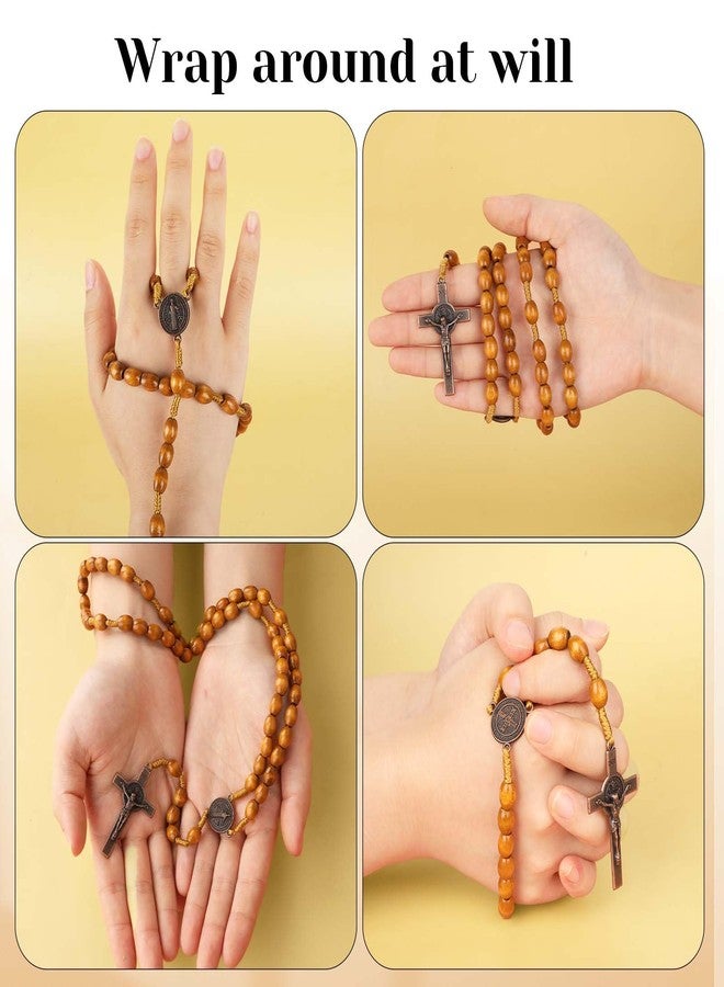 COMNICO Wood Rosary Beads, 2Pcs Wood Beads Rosary Necklace Handmade Rosarios Catolicos Dangling Cross Pendant Olive Wood Rosary Beads for Men and Women Baptism First Communion & Confirmation - Image 5