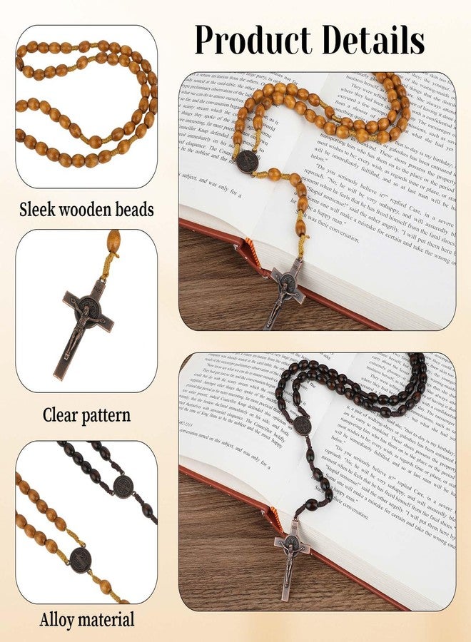 COMNICO Wood Rosary Beads, 2Pcs Wood Beads Rosary Necklace Handmade Rosarios Catolicos Dangling Cross Pendant Olive Wood Rosary Beads for Men and Women Baptism First Communion & Confirmation - Image 3
