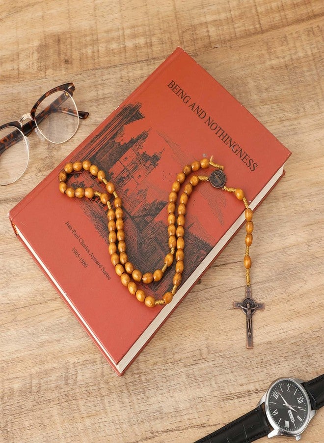 COMNICO Wood Rosary Beads, 2Pcs Wood Beads Rosary Necklace Handmade Rosarios Catolicos Dangling Cross Pendant Olive Wood Rosary Beads for Men and Women Baptism First Communion & Confirmation - Image 4