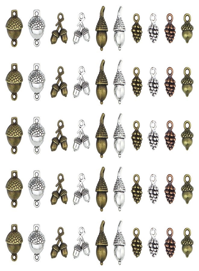 JIALEEY Pine Cone Acorn Charms Collection Mixed Tibetan Style Alloy Pinecone Pendants Nature Nuts Charm for Jewelry Making Accessory 50pcs(100g) - Image 1