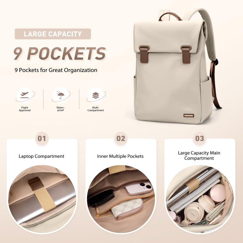 GOLF QUALITY Women Laptop Backpack Computer Backpacks Carry On Waterproof backpack Fits 14Inch Notebook Travel Commute College (Apricot) - Image 4