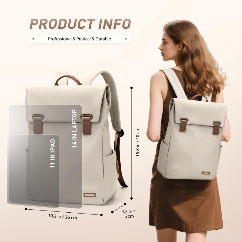 GOLF QUALITY Women Laptop Backpack Computer Backpacks Carry On Waterproof backpack Fits 14Inch Notebook Travel Commute College (Apricot) - Image 2