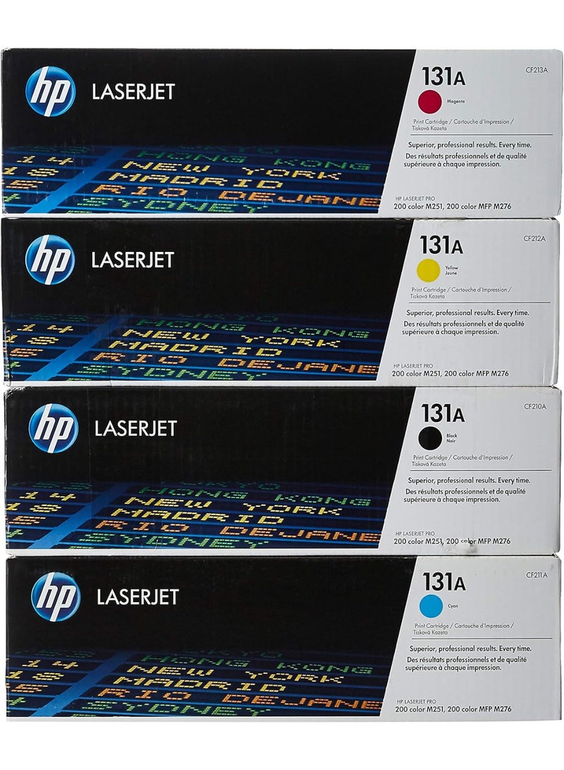 HP Toner HP 131A Toner Cartridge Set 4 Pack | Black Cyan Yellow Magenta Laser Toner Cartridges | Compatible with HP Color LaserJet Pro 200 M251n, M251nw, MFP M276n, M276nw | CF210A CF211A CF212A CF213A - Image 1