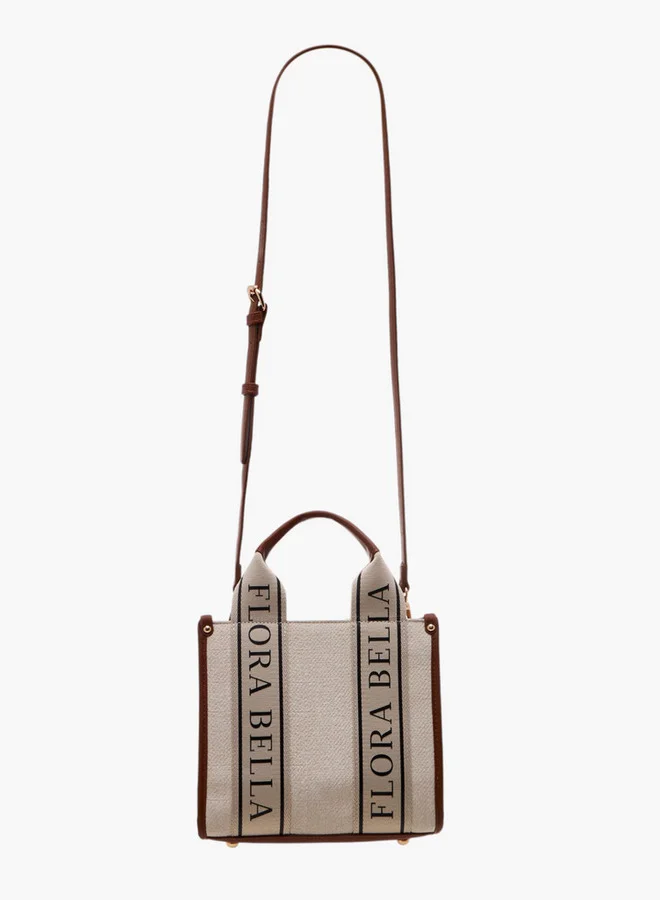 Flora Bella By Shoexpress Logo Print Tote Bag with Detachable Strap and Zip Closure