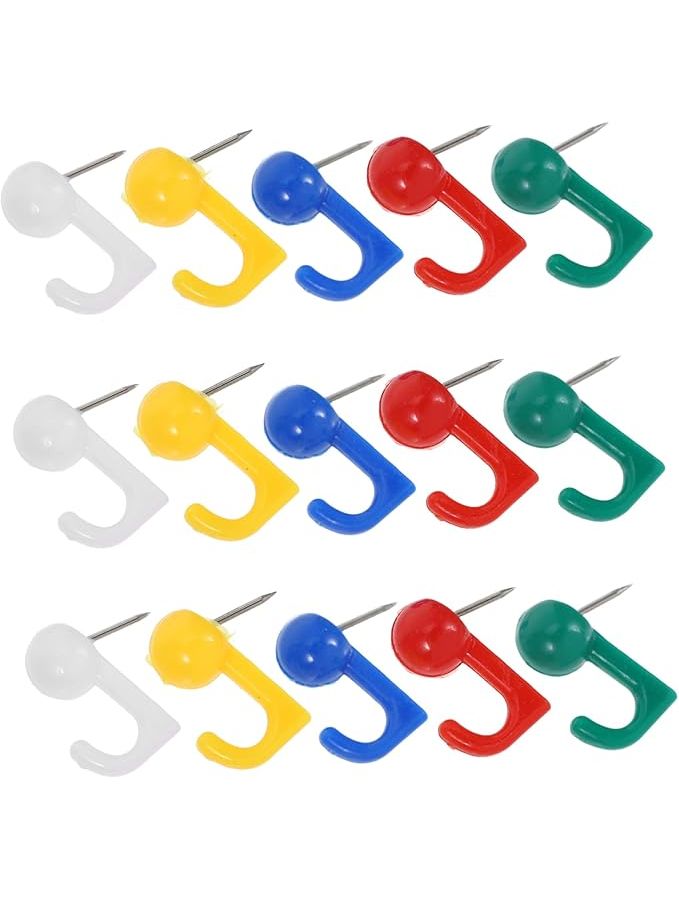 Assorted Color Push Pin Hooks Wall Hangers Without Nails No Damage Cork Board Tacks - Image 1
