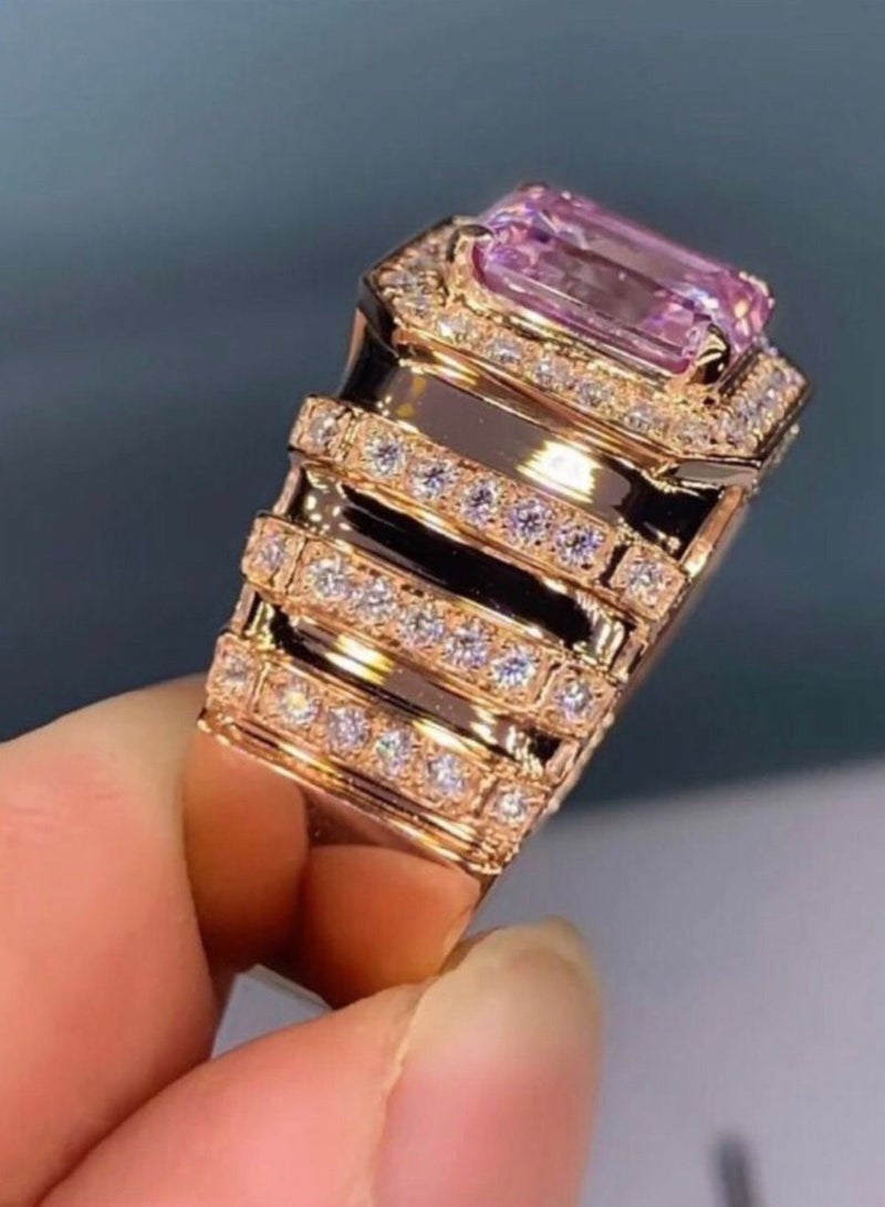 نون-شى خاتم نسائي مطلي باللون الذهبي عيار 18 ومرصع بالزركون مقاس 7 - Image 4