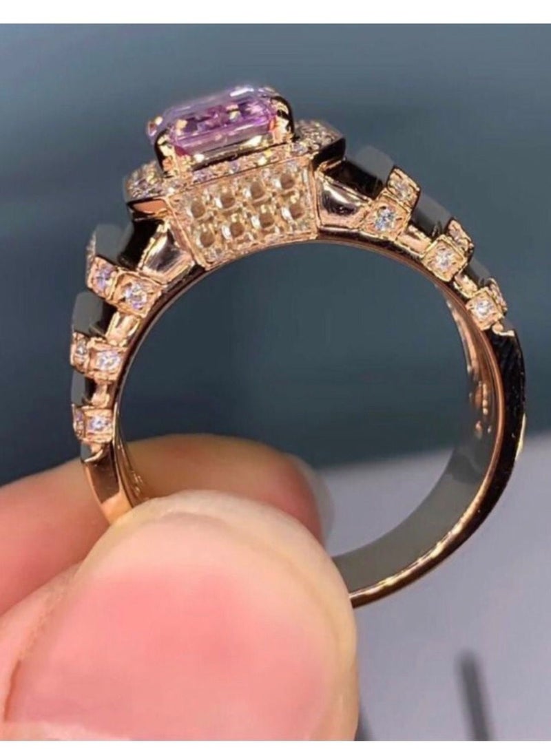 نون-شى خاتم نسائي مطلي باللون الذهبي عيار 18 ومرصع بالزركون مقاس 7 - Image 2