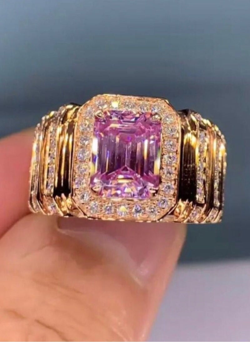 نون-شى خاتم نسائي مطلي باللون الذهبي عيار 18 ومرصع بالزركون مقاس 7 - Image 3