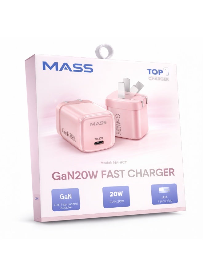 ماس شاحن USB-C سريع بقدرة 20 واط مع قابس قابل للطي، موديل: MA-HC11، شاحن PowerPort III مكعب بقوة 20 واط لأجهزة iPhone 14/14 Plus/14 Pro/14 Pro Max/13، وGalaxy، وPixel 4/3، وiPad/iPad Mini، لون وردي - ضمان محلي لمدة عام - Image 1