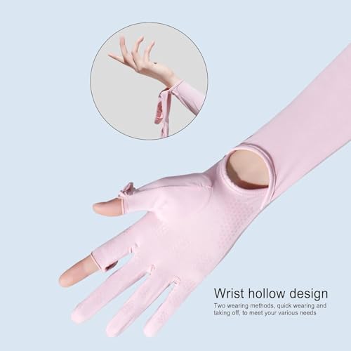 Zebroc 2 PCS Hand Gloves for UV Sun Protection, Anti-UV Breathable Sunscreen Driving Glove Cooling Arm Full Finger Sleeves Brace, Car Driving Long Glove Arm Sleeve (Peach, Full Sleeve) - Image 5