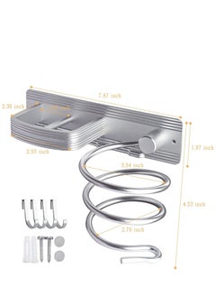 Y&D Hair Dryer Bracket Wall-Mounted Curling Flat Iron Tool Organizer Save Space and Easy to Install (Silver)  - Image 4