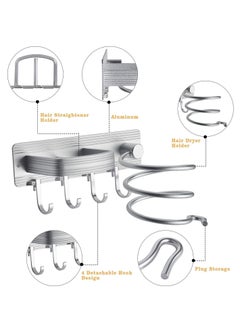 Y&D Hair Dryer Bracket Wall-Mounted Curling Flat Iron Tool Organizer Save Space and Easy to Install (Silver)  - Image 2