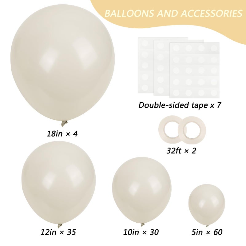 RUBFAC 129pcs Sand White Cream Balloons Different Sizes 18 12 10 5 Inches, Beige Latex Balloon Garland Arch for Birthday Engagement Party Wedding Anniversary Baby Shower Decoration - Image 2
