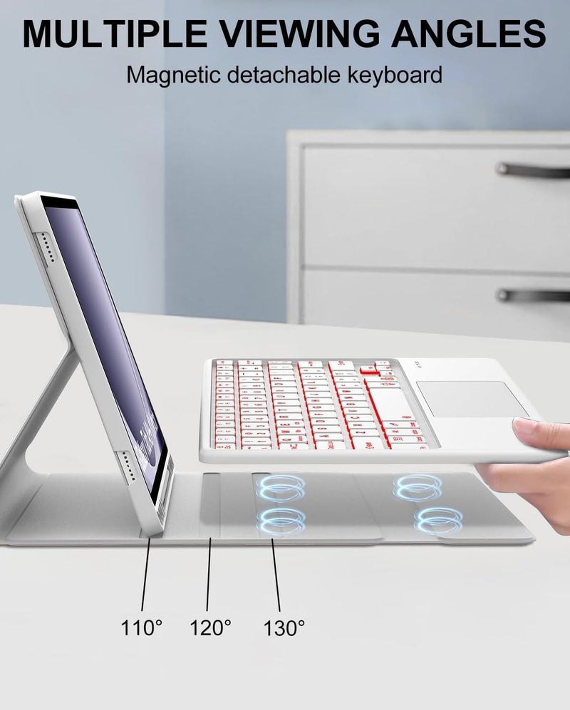 RTSY Keyboard case for Samsung Galaxy Tab A11+ / A11 Plus 2025 (11 Inch) & A9+/ A9 Plus 2023 (11 Inch),7-Color Backlit & Touchpad,Multi Angle,Wireless Magnetically Detachable Keyboard Cover-Grey/White - Image 4