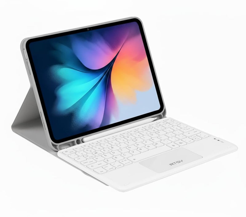 RTSY Keyboard case for Samsung Galaxy Tab A11+ / A11 Plus 2025 (11 Inch) & A9+/ A9 Plus 2023 (11 Inch),7-Color Backlit & Touchpad,Multi Angle,Wireless Magnetically Detachable Keyboard Cover-Grey/White - Image 1