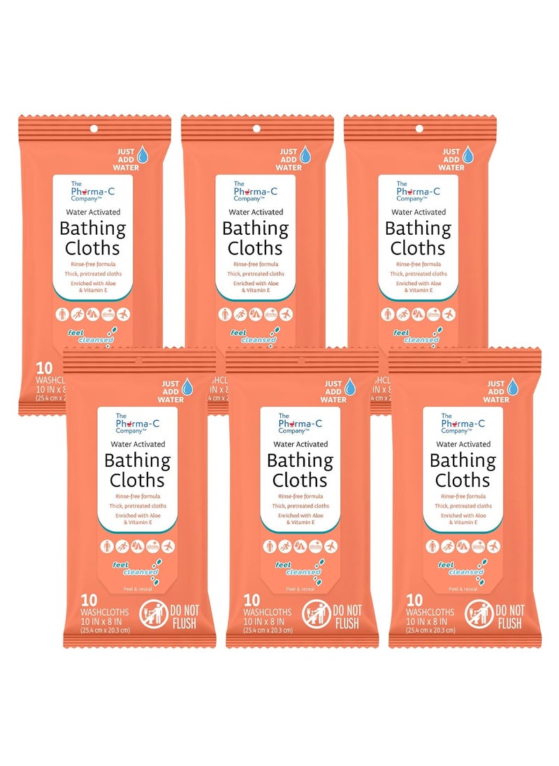 Pharma-C-Wipes - The PharmaC Company WaterActivated Bathing Cloths 6 Packs of 10 cloths  RinseFree XL Body Wipes for Adults Pretreated Disposable Bath Wipe for Elderly Hospice Camping - Image 1
