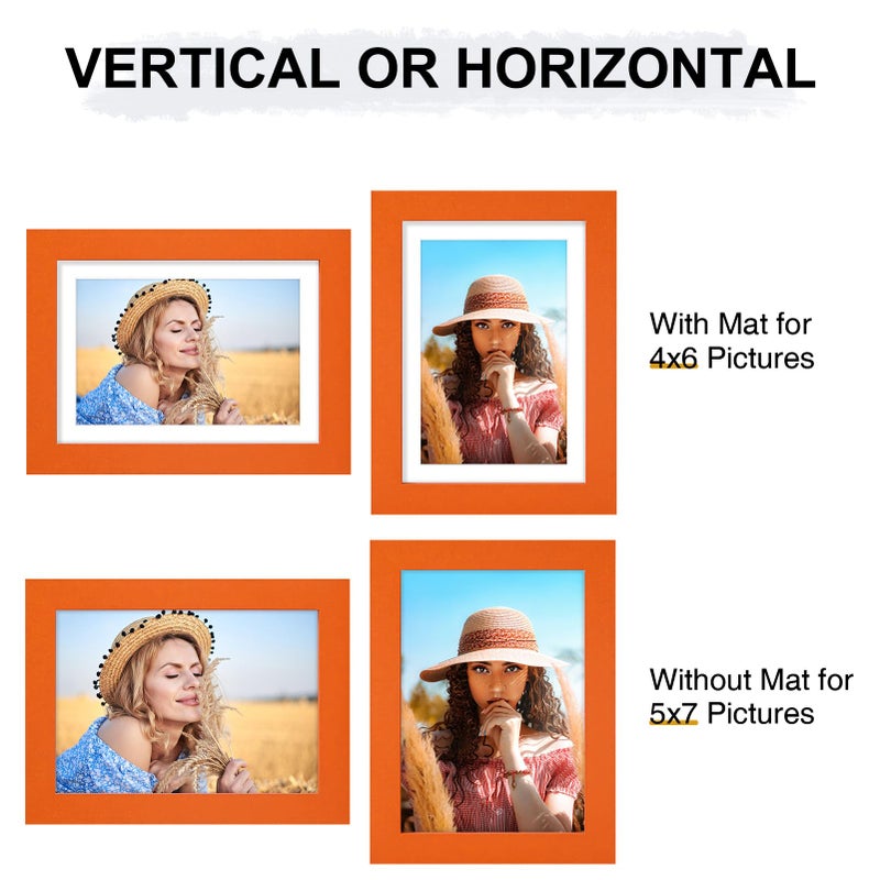 Vittanly 5x7 Picture Frame  Display Pictures 4x6 with Mat or 5x7 without Mat  Engineered Wood with Shatter Resistant Plexiglass  Photo Frame for Wall or Table Top Display  Orange  1 Pack - Image 4