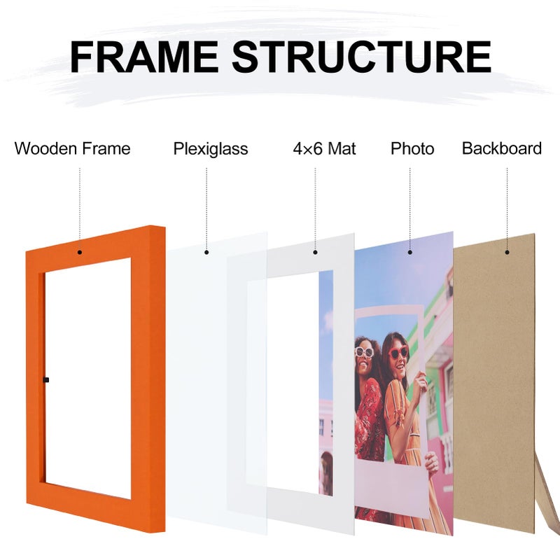 Vittanly 5x7 Picture Frame  Display Pictures 4x6 with Mat or 5x7 without Mat  Engineered Wood with Shatter Resistant Plexiglass  Photo Frame for Wall or Table Top Display  Orange  1 Pack - Image 2
