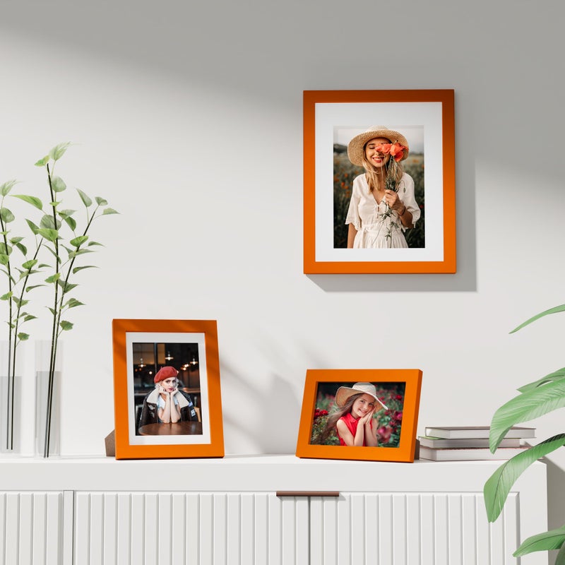 Vittanly 5x7 Picture Frame  Display Pictures 4x6 with Mat or 5x7 without Mat  Engineered Wood with Shatter Resistant Plexiglass  Photo Frame for Wall or Table Top Display  Orange  1 Pack - Image 5