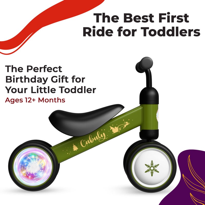 Cubuly Green Baby Balance Bike for 1-3 Year â€“ First Birthday Boy Girl Gifts 12-36 Month Mini Bike|Colorful Lighting Wheels|Ride on Toys |Toddler Balance Bike 1-3 Indoor/Outdoor - Image 4