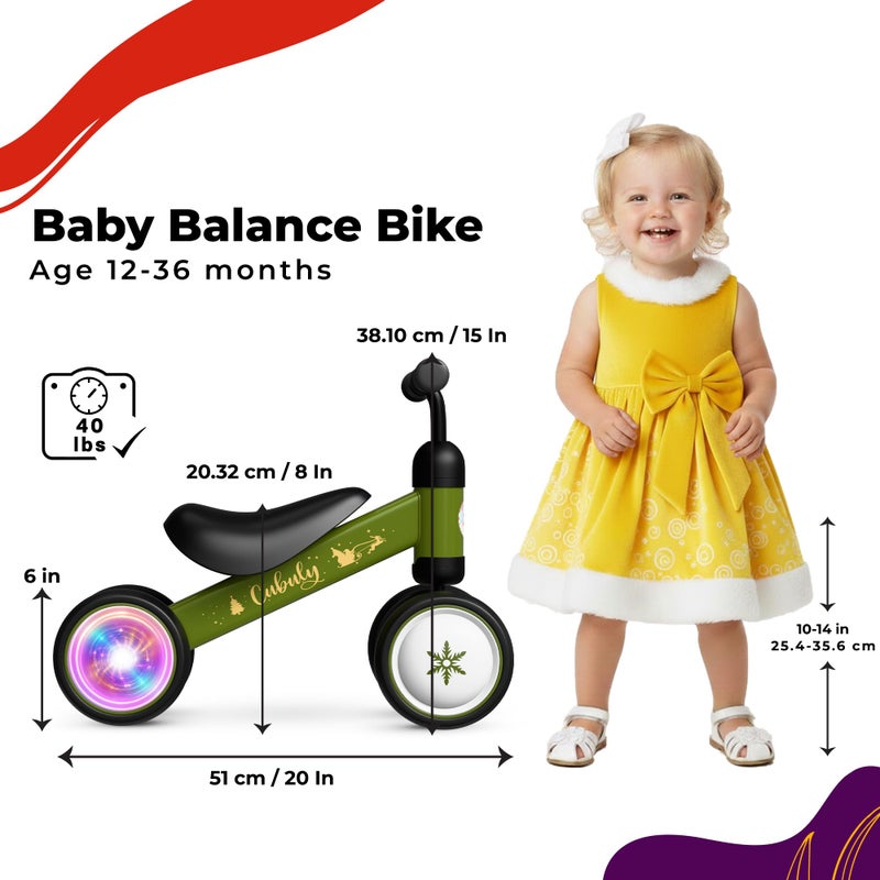 Cubuly Green Baby Balance Bike for 1-3 Year â€“ First Birthday Boy Girl Gifts 12-36 Month Mini Bike|Colorful Lighting Wheels|Ride on Toys |Toddler Balance Bike 1-3 Indoor/Outdoor - Image 3